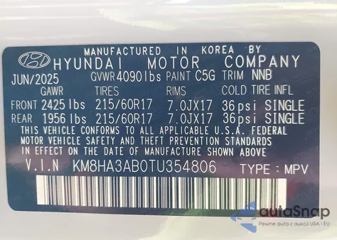 2026 Hyundai Kona Se z USA, uszkodzony, nr VIN KM8HA3AB0TU354806